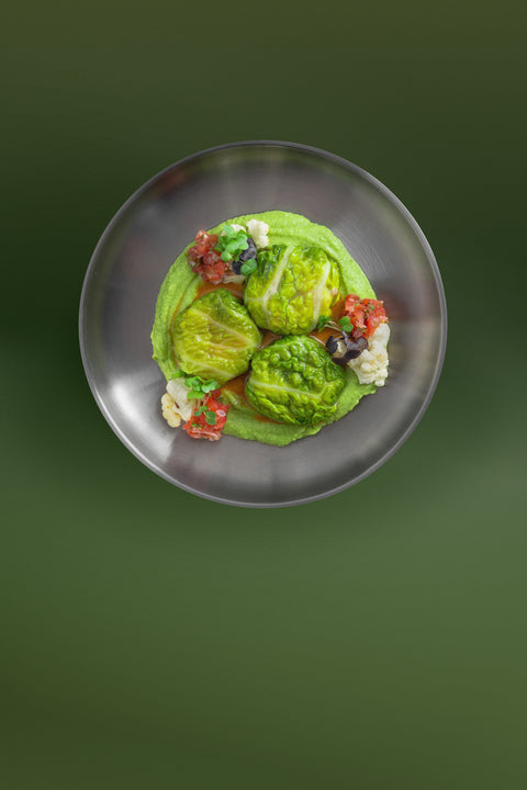 Seafood Cabbage Rolls, Tom Yum & Broccolini Mousse
